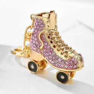 Pink and Gold Crystal Roller Skate Keychain Charm